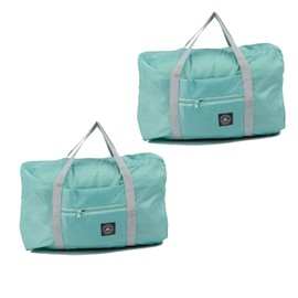 WUMUZAI 2 Pack Foldable Travel Duffel Bag with Trolley Sleeve, Lightweight Collapsible Luggage Bags for Traveling, Folding Over Night Bag, Carry on Weekender Bags for Women Men Clearance (Blue)