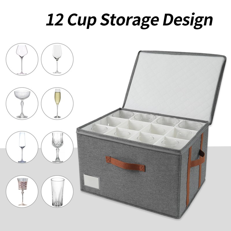 Stemware Storage Cases,Wine Glass Storage Box,with Dividers, Holds 12 Red