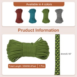 MECCANIXITY 550 Paracord 100 Feet, 4mm 7 Strand Parachutes Cord Spool Survival Strong Rope String for Camping Hiking Fishing, Green/Black