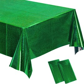 BRAVESHINE Green Table Cloth Disposable Table Covers - Plastic Rectangle Table Tablecloth for Christmas/New Years/St Patricks Day/Hawaiian/Luau/Dinosaur/Jungle-Theme Party Decorations - 2 Set 108x54In