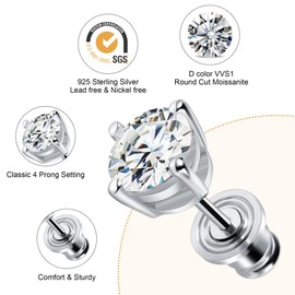 Ladylike Moissanite Stud Earrings 925 Sterling Silver Earring 2.0ct D Color VVS1 Brilliant Round Cut Lab Created Moissanite Earrings for Women Men