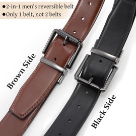 KASBAH Men's Reversible Leather Belt Work Casual Belt Two-in-One Belt With Rotated Buckle Double Sided Men Dress Belt