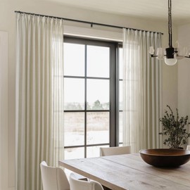 TWOPAGES Semi Sheer Curtains 108 inches Long 2 Panels Linen Texture Sheer Window Curtain Panels for Living Room Kitchen Office Pinch Pleat Solid Voile Bedroom Curtains, Light Brown, 52Wx108L