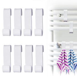 Fengguock 8 PCS Round Radiator Hooks,Towel Radiator Brackets Hooks,Radiator Towel Holder Hooks,Towel Hooks for Radiators,for All Standard Radiators, Removable, Over Door, Kitchen, Bathroom, White