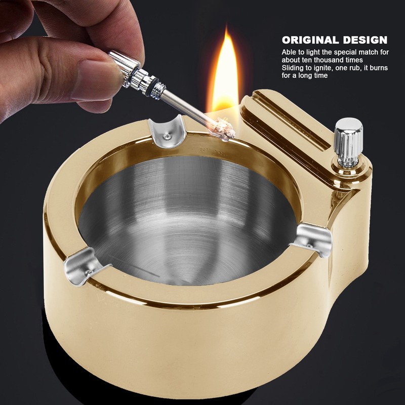Stainless Steel Ashtray with Matches Lighter Function for Home Office