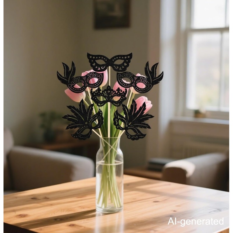 12 Pcs Masquerade Mask Centerpiece Sticks - Masquerade Mask Party