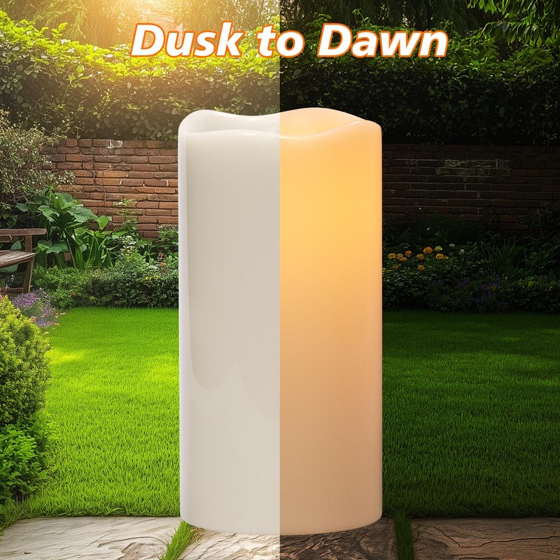 GenSwin Solar Outdoor Waterproof Flameless Candles, 8”x4” Solar Rechargeable Pillar