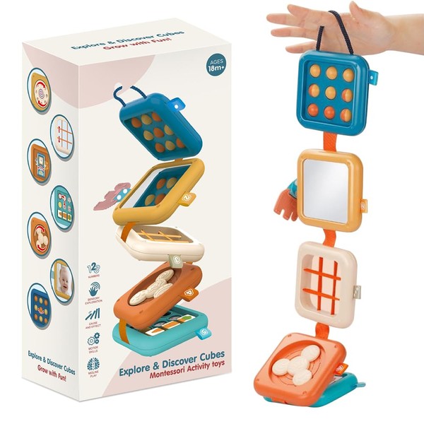 KBIBCK Montessori Motor Skills Cube Toy for Babies, Busy Activity