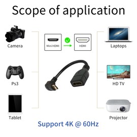 RIIEYOCA Mini HDMI Cable 15cm,90 Degree Downward Angle Mini HDMI Male to HDMI Female Adapter, Support 1080P Full HD,3D, for Tablet, Camera, Graphics Card, Black(Down)