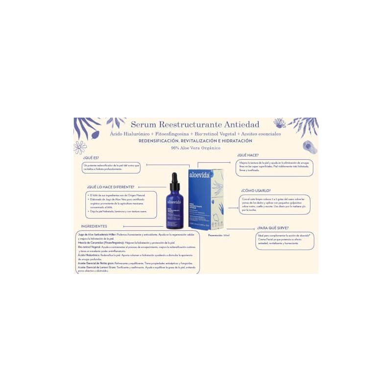 Aloevida Serum Reestructurante Antiedad 96% Aloe vera orgánico 50ml