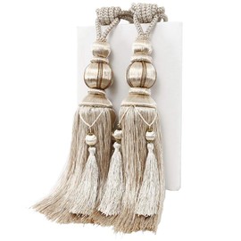 YunNasi 1 Pair Curtain Tie backs Rope for Large and Heavy Curtain ,Tassel Curtain Tiebacks Holdbacks Window Drape Rope ,Beige