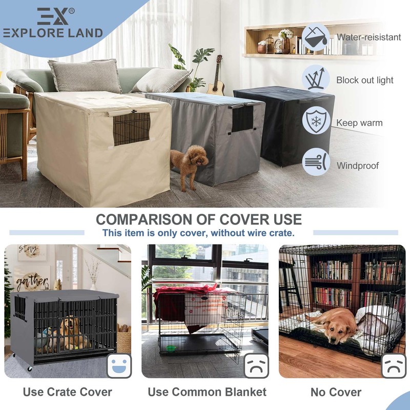 Explore Land Dog Crate Cover Heavy Duty Polyester Pet Kennel
