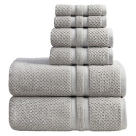 Springtree Home Grey Bath Towels Set of 6 | Popcorn Textured | 100% Combed Cotton | Absorbent Quick-Dry Gray Towels for Bathroom | Oeko-TEX® Standard 100 Cotton | Poli Collection - High Rise Grey