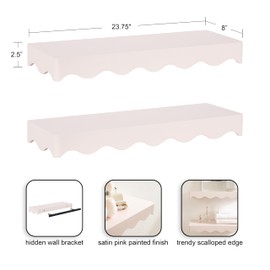 Kate and Laurel Maida Modern Decorative Wavy Wall Floating Shelves, Set of 2, 24 x 8, Pink, Functional Scalloped Kitchen and Bathroom Shelves for Above Toilet or Cute Nursery Bookshelves