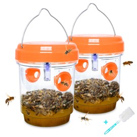 2 Pack Solar Powered Wasp Traps Outdoor Hanging Wasp Killer with UV LED Light Reusable Carpenter Bee Traps for Outside Yellow Jacket Trap Hornet Trap