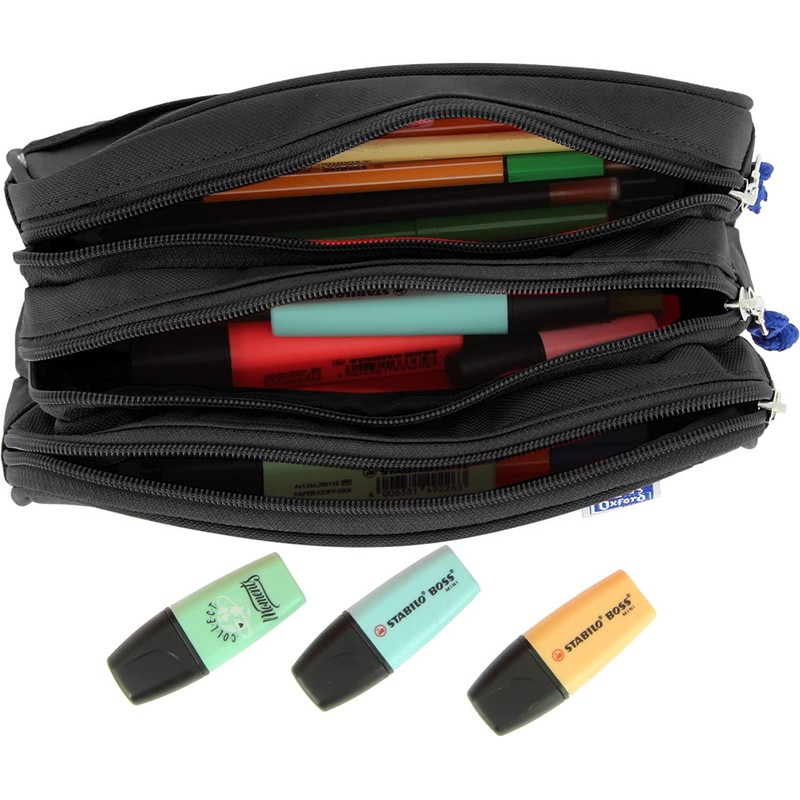 Oxford, School Pencil Case 3 Compartments Elastic Rubber 3 Zips