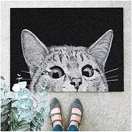 Trimmable Funny Cat Door Mat for Indoor & Outdoor, 45×75cm/30''x17.5'',Captures Dirt Welcome Doormats, Anti-Slip, Durable & Washable Doormat for Entryway(Peeking Cat)