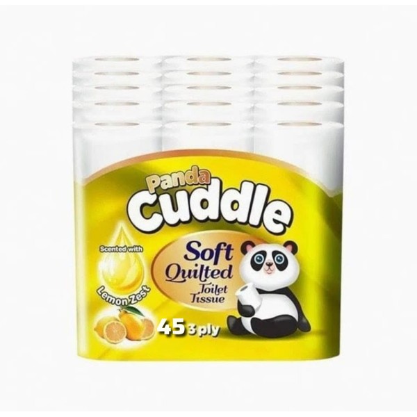 Panda Cuddle 3-Ply Soft Quilted Scented Toilet Rolls - Lemon