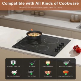 BUILT Amzgachfktch Electric Cooktop 2/4/5 Burners Electric Ceramic/Induct - 24in 4 Burners Ceramic Cooktop