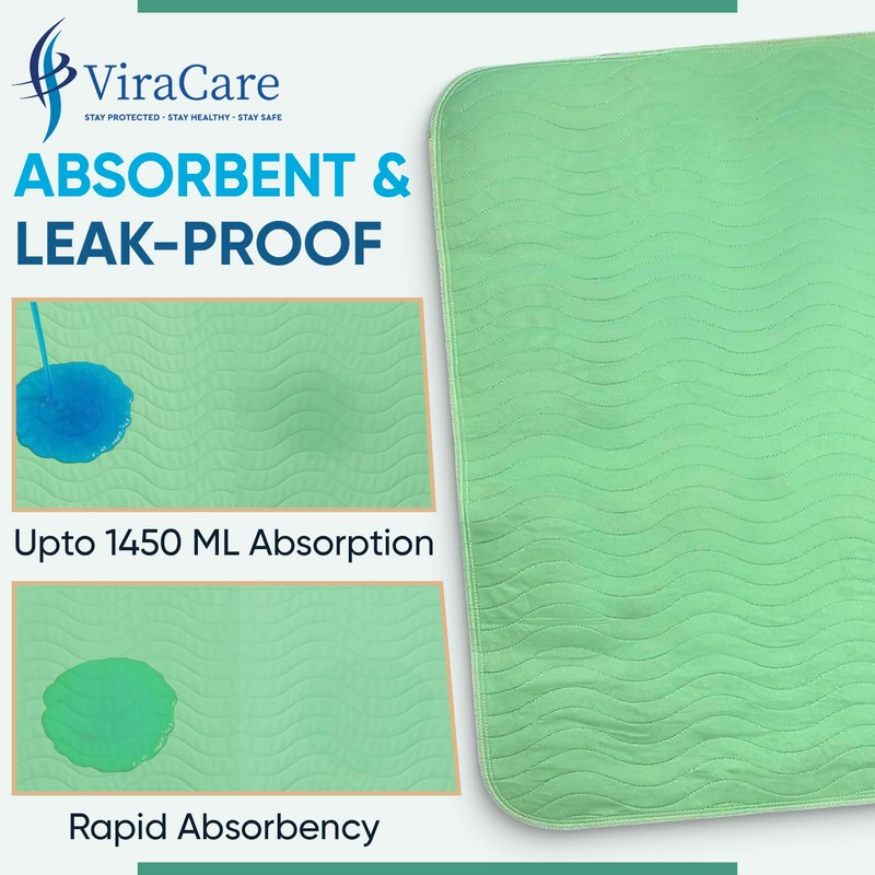 2 x Washable Incontinence Bed Pads Green 85x90cm, Single Bed,