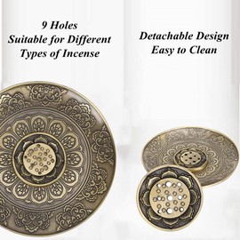 Round Shape Bronze Incense Burners, Incense Holder, Catcher 9‑hole Flower Pattern Burner Disc, for Incense Gift