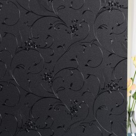 Mikomer Etched Flowers Total Blackout Privacy Window Film,100% Light Blocking Glass Door Film,Room Darkening Window Cling,No Glue/Heat Control/Anti UV for Day Sleep & High Privacy,17.5In. by 157In.