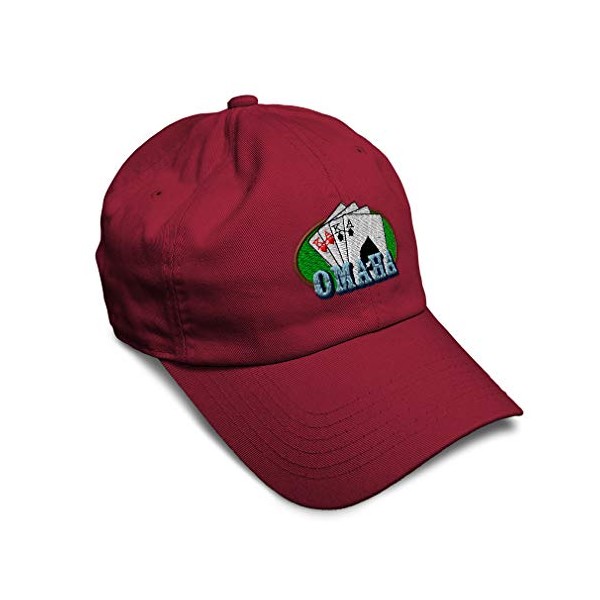 Soft Baseball Cap Game Poker Cards Omaha Logo Embroidery Twill Cotton Dad Hats for Men & Women Buckle Closure Burgundy Design Only