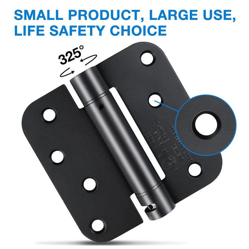 Automatic Self-Closing Door Hinges Black Matte 4 Inch x 4",Spring