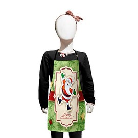 Ambesonne Christmas Apron, Funny Santa on Xmas Themed Ornaments Vintage New Year Design, Small Apron Bib with Adjustable Ties for Baking Painting, Small Size, Pistachio Green and Multicolor