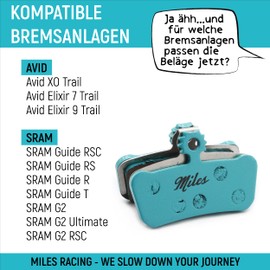 Miles Racing ® Disc Brake Pads Semi Metallic for Avid X.O / 9/7 Trail SRAM Guide G2