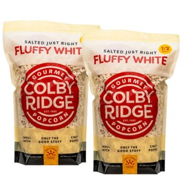 Colby Ridge 4 Gallon 2-Pack Fluffy White Half Salt Gourmet Craft Popped Gluten Free Popcorn Snack Sized Large Pouches