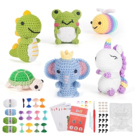 Soobeeke Crochet Kit for Beginners Kids & Adults – Knitting Kit w/Yarn, Hook – 6 Animal Crochet Kits for Adults – Includes Frog, Turtle & More – Step-by-Step Video – Gift for Teens & Women