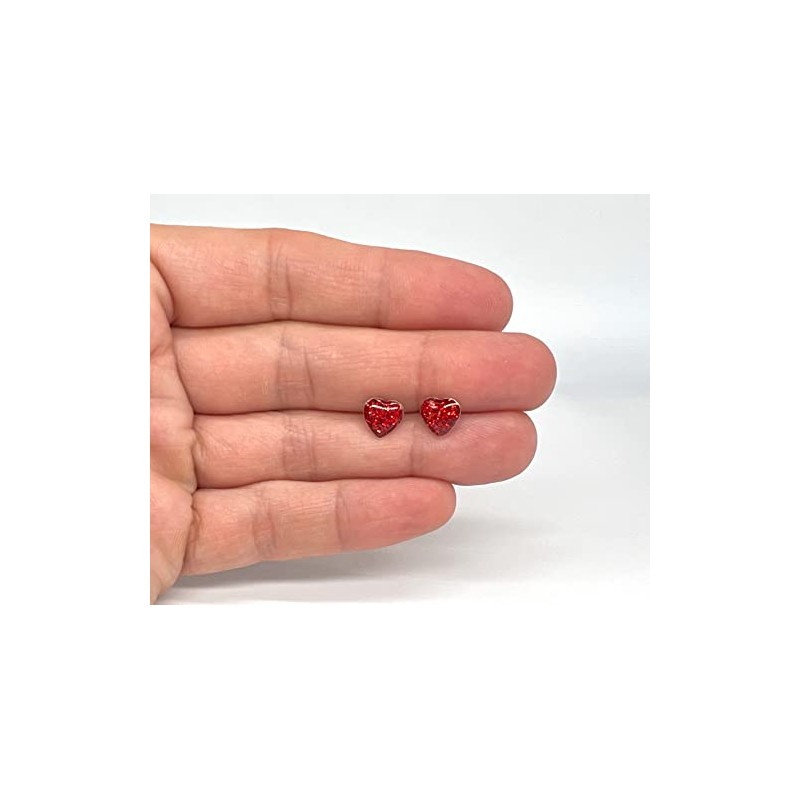 Red Love Heart - 925 Sterling Silver Sparkly Earrings