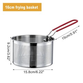 6.22 inch deep fryer basket, fry baskets with handle, heat resistant round deep fryer basket, frying basket for kitchen cooking, french fries, fried chicken, boiled vegetables, pasta.