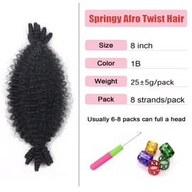 3 Packs Marley Twist Braiding Hair 8 inch Pre Separated Springy Afro Twist Hair for soft Faux Locs Wrapping hair for Black Women Short Natural Black Crochet Braiding Hair(8inch, 1b-3)