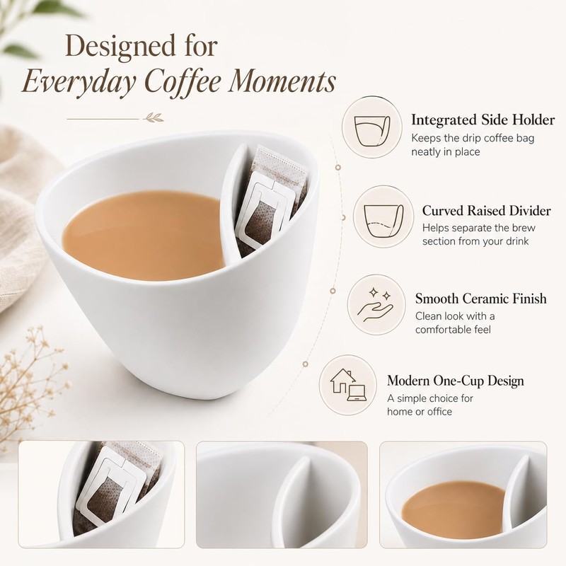 Divided Ceramic Tea Cup for Loose Leaf Tea & Drip