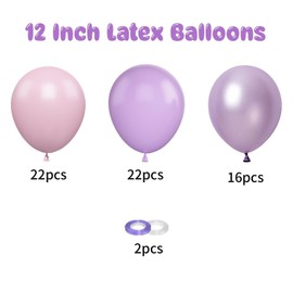 Purple Balloons, 60 pcs 12 inch Purple Lilac Pastel Pink Birthday Balloons, Purple Pink Party Balloons, Lilac Latex Balloons Party Decorations for Pink Wedding Birthday Baby Shower Anniversary