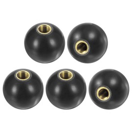 M METERXITY 5-Pack Threaded Ball Knobs, M10 Female Thread 35mm Dia. Thermoset Ball Knob for Lathe/Machine/Lawn Mowers, Round Phenolic Brass Insert Lever Handle [Black]