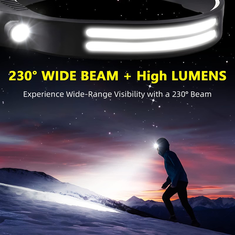 Beccason LED Headlamp Rechargeable 4PCS - 230° COB Super Bright