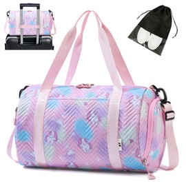 Tokeya Girls' Unicorn Travel Bag Waterproof Swimming Bag with Shoe Compartment and Wet Compartment Small Handbag Women's Travel Gym Bag for Swimming Fitness School Travel, pink