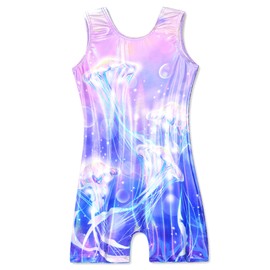 Domusgo Gymnastics Leotards for Girls Size 7-8 Years Old Purple Jellyfish Kids Sleeveless Unitard