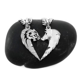 Tribal Tiger and Wolf Couples Necklaces Making a Heart, Hand Cut Coin, By NameCoins