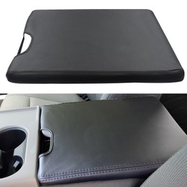 LOCOY Center Console Armrest Cover for Ford F150 Accessories 2015-2024 for F250 F350 F450 2017-2024 with 40/20/40 Jump Seat, Arm Rest Leather Protection Interior, Middle Console Cover (Black Stitches)