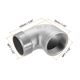 HARFINGTON 304 Stainless Steel 90 Degree Elbow Fittings NPT 1-1/2 x NPT 1-1/2 Female to Male Threaded Adapter Pipe Fitting for Connecting Water Pipe Air Hose PVC Tube Cast Coupling