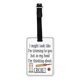Gift Base I Might Look Like I'm Listening to You Cricket Visual Luggage Tag with Black Strap