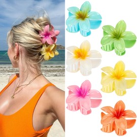 Flower Hair Clips for Women 6 Pack Hawaiian Plumeria Claw Clips for Thin Hair Preppy Flower Hair Clips for Thick Hair Hibiscus Hair Accessories for Girls