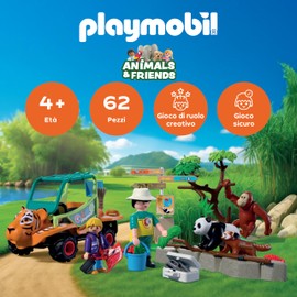 PLAYMOBIL | Animals & Friends | Zoo Guardiano di zoo con veicolo | Veicolo con testa di tigre e 3 animali | giocattolo per bambini dai 4 anni in su | 72072