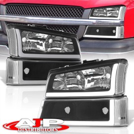 AJP Distributors Black LED DRL Head Lights Assembly + Bumper Lamps For 2003-2007 Chevy Silverado