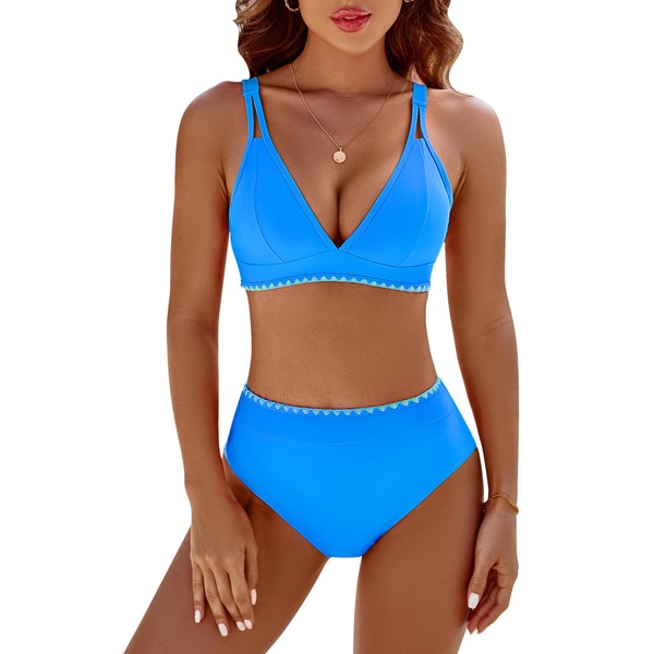 BMJL Women's Bikini Sets V Neck High Waisted Swimsuit Shell