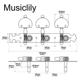 Musiclily Pro 3X3 Bouchet Style Classical Guitar Tuners Tuning Keys Machine Heads Set, Antique Brass